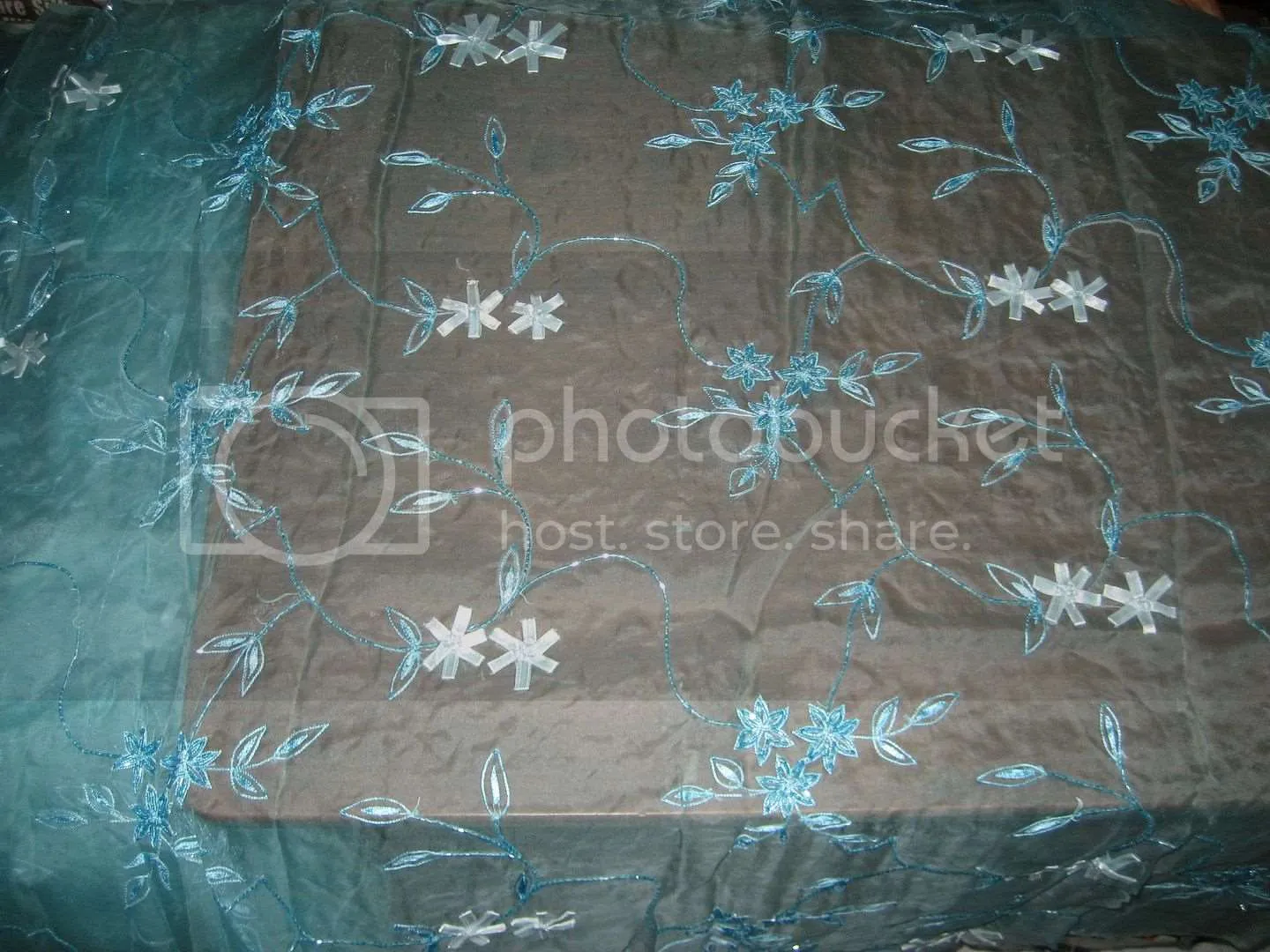 100 % SILK ORGANZA FABRIC Blue COLOUR EMBROIDERED 44" wide [3211]