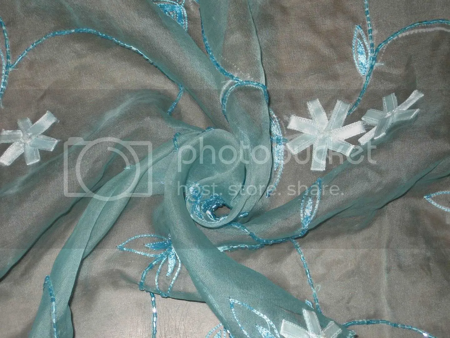 100 % SILK ORGANZA FABRIC Blue COLOUR EMBROIDERED 44" wide [3211]