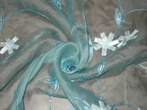100 % SILK ORGANZA FABRIC Blue COLOUR EMBROIDERED 44" wide [3211]