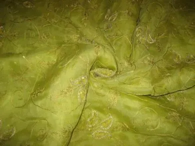 100 % silk organza fabric Kiwi Green Colour beadwork 44" wide [1017]