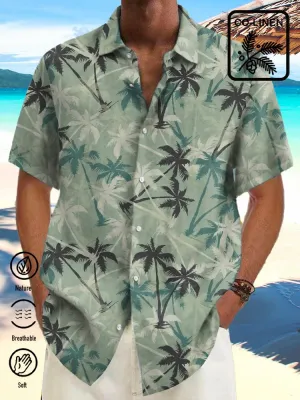 Alohadaddy Cotton Linen Vintage Coconut Tree Print Holiday Beach Hawaii Oversized Aloha Comfortable Breathable Shirt