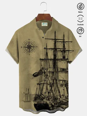 Alohadaddy Vintage Mid-Century Khaki Men's Camp Shirts Nautical Sailing Breathable Easy Care Shirts