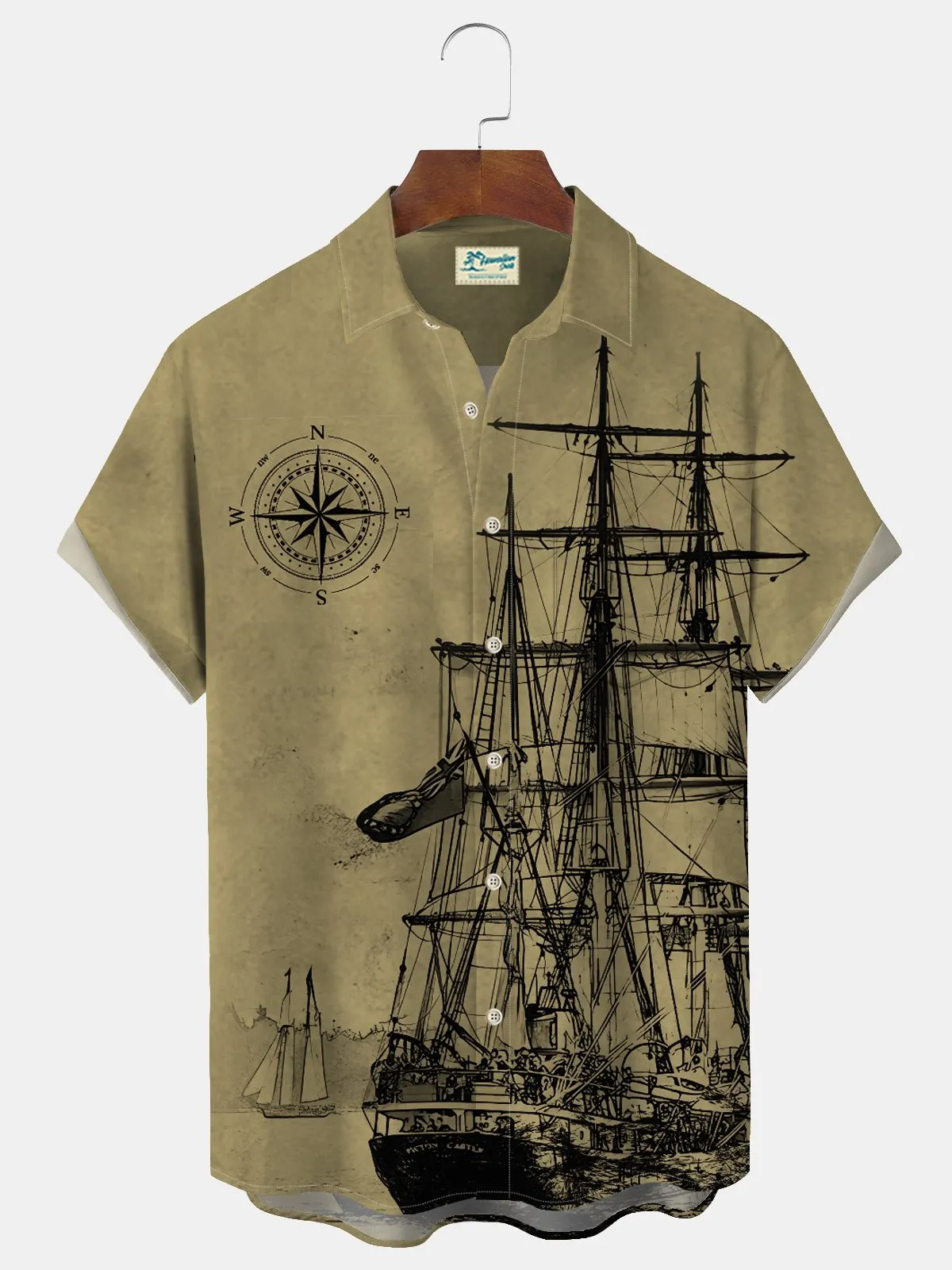 Alohadaddy Vintage Mid-Century Khaki Men's Camp Shirts Nautical Sailing Breathable Easy Care Shirts