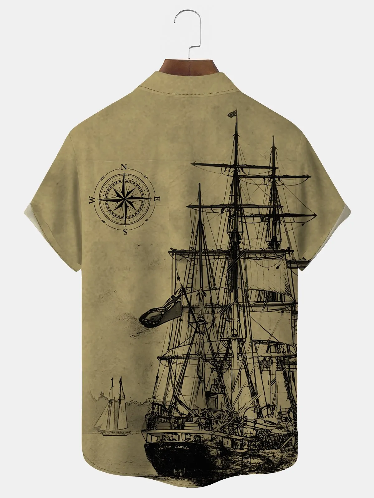 Alohadaddy Vintage Mid-Century Khaki Men's Camp Shirts Nautical Sailing Breathable Easy Care Shirts