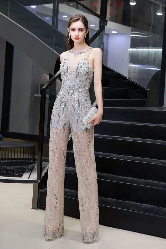 Amazing Illusion High Neck See-through Party Jumpsuit Sleeveless Prom Wear