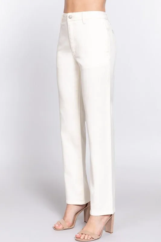 Beige Straight Fit Twill Long Pants