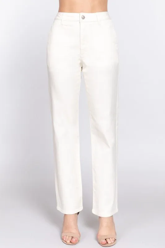 Beige Straight Fit Twill Long Pants