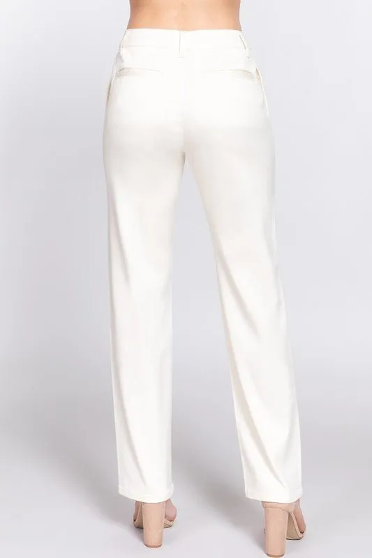 Beige Straight Fit Twill Long Pants