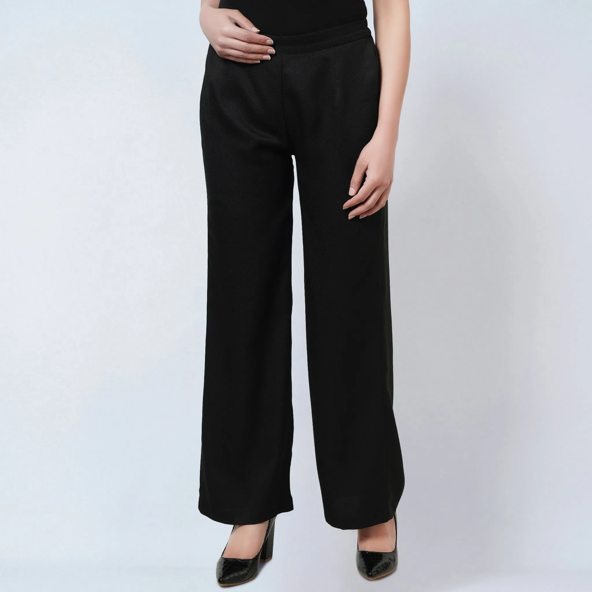 Black and Orange Floral Bow-Tie Top and Straight Pants Set