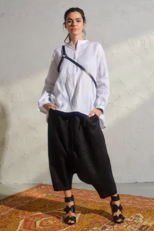 Black organic linen harem pants for women