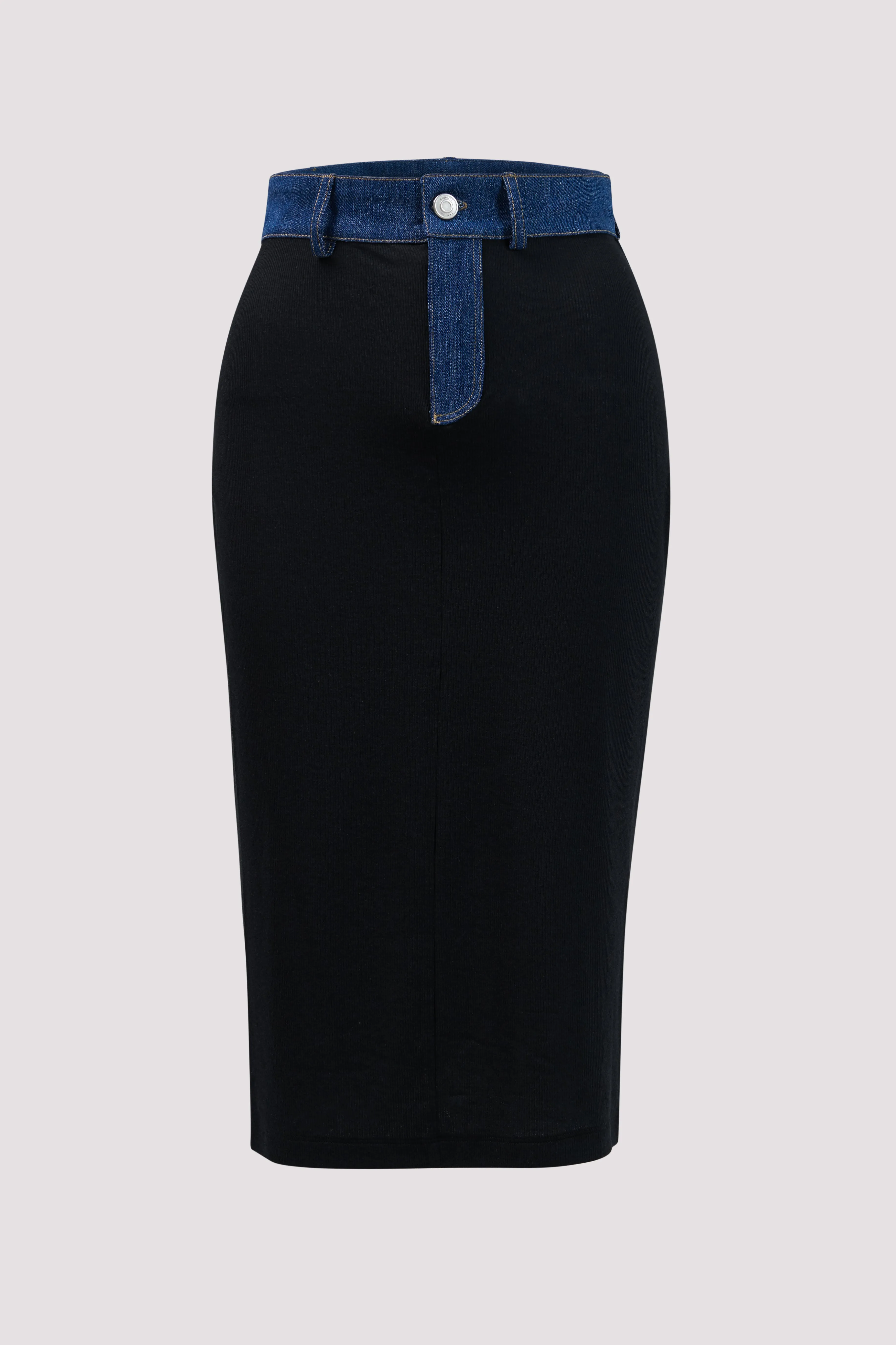 Black Second Skin Rib Denim Skirt