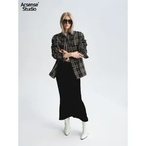 Black Silk Velvet Fishtail Skirt