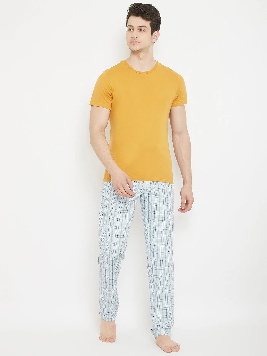 Blue Checked Straight Lounge Pants