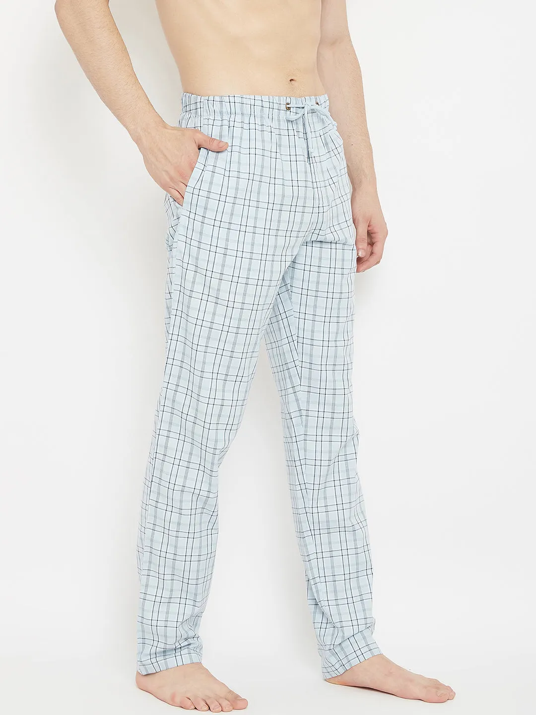 Blue Checked Straight Lounge Pants