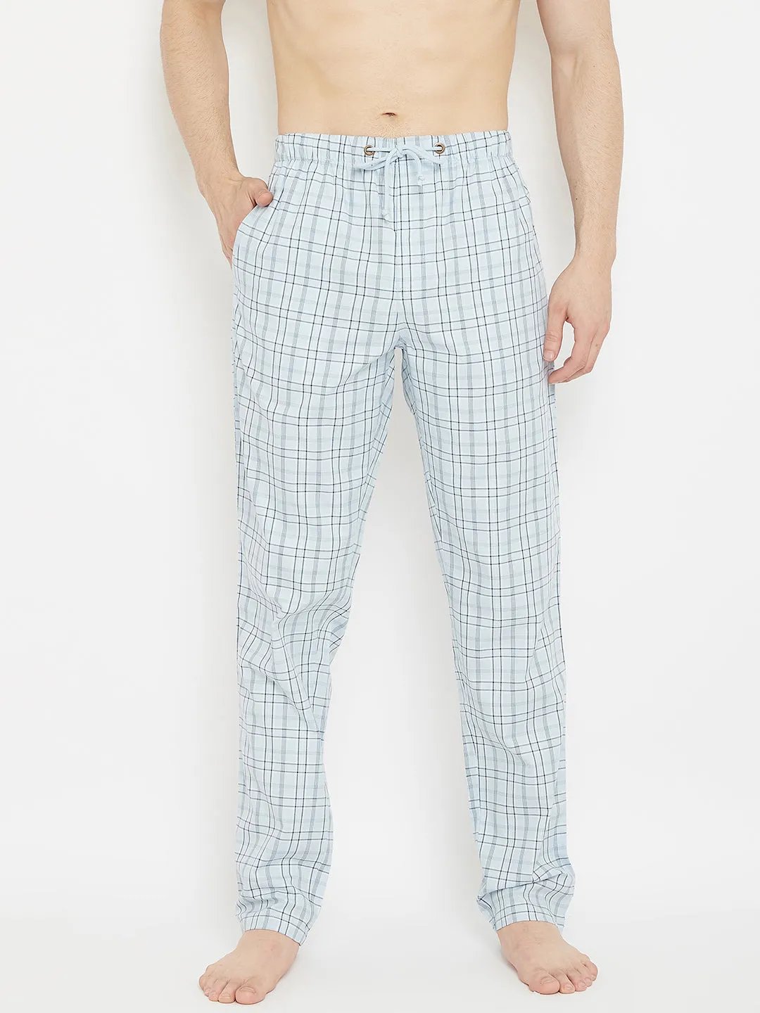 Blue Checked Straight Lounge Pants