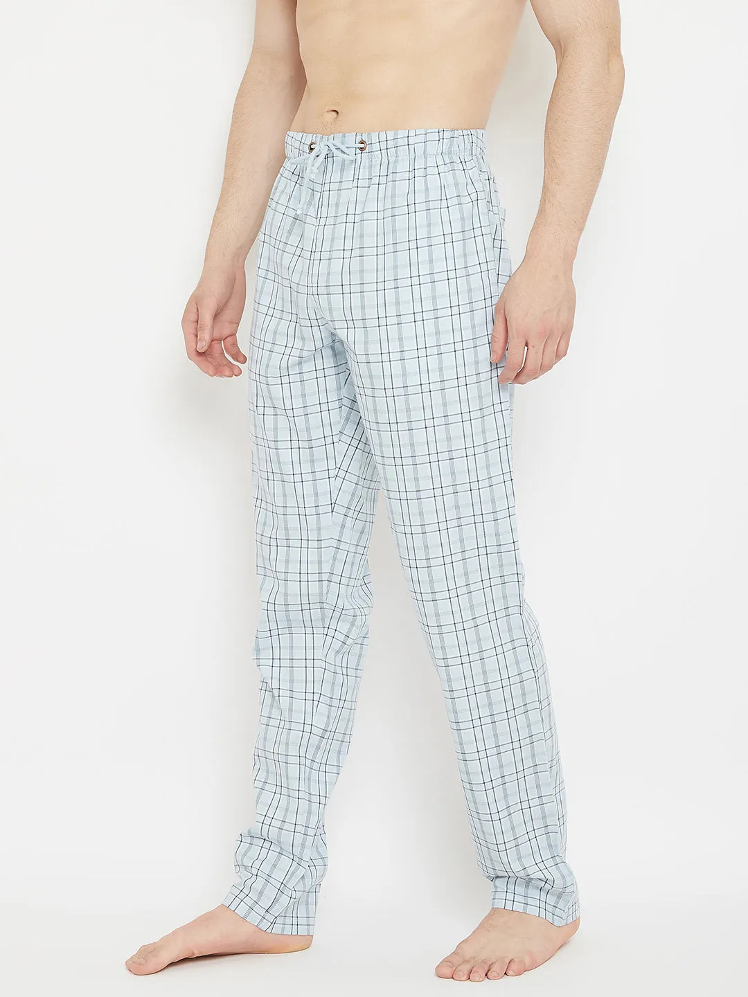 Blue Checked Straight Lounge Pants