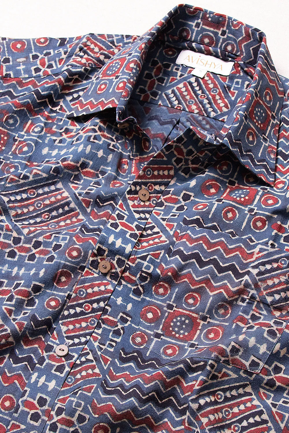 Blue Half Sleeve Ajrakh Printed Cotton Mens Shirt 10071099