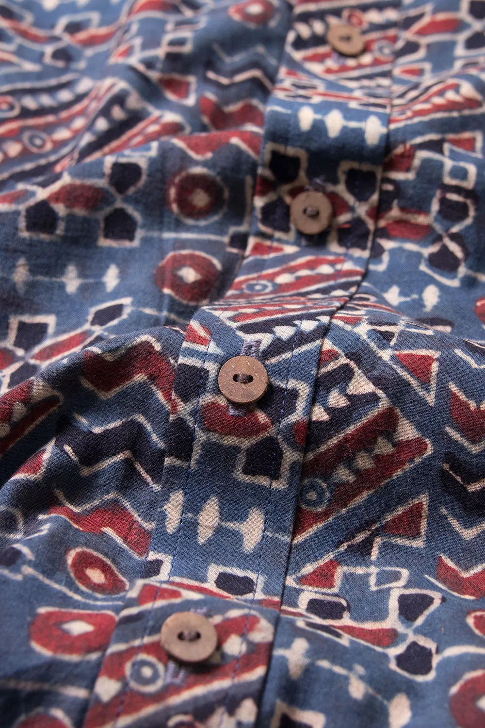 Blue Half Sleeve Ajrakh Printed Cotton Mens Shirt 10071099