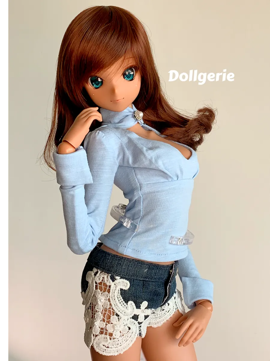Blue Long Sleeve Heart Cutout Top