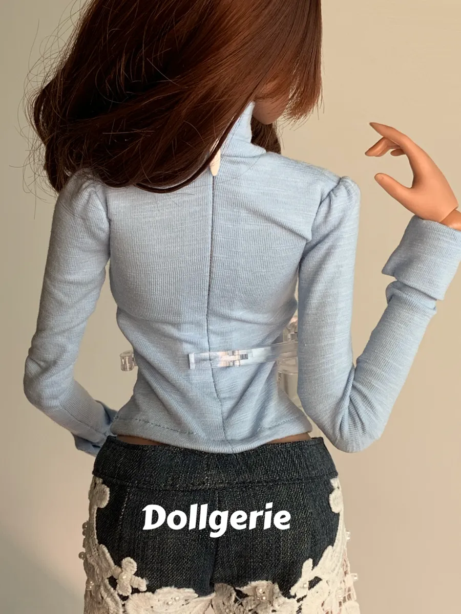 Blue Long Sleeve Heart Cutout Top