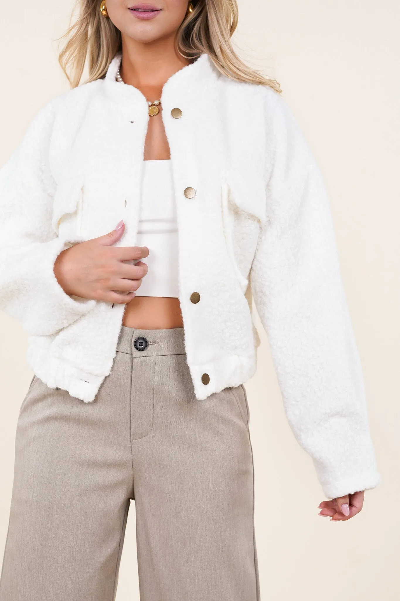 Bomberjacket met teddy stof off white - Kirsten