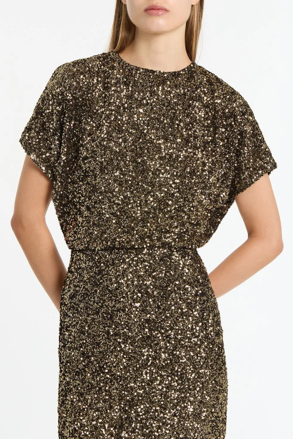 BRONZE CRUSHED SEQUIN DRAPE TOP