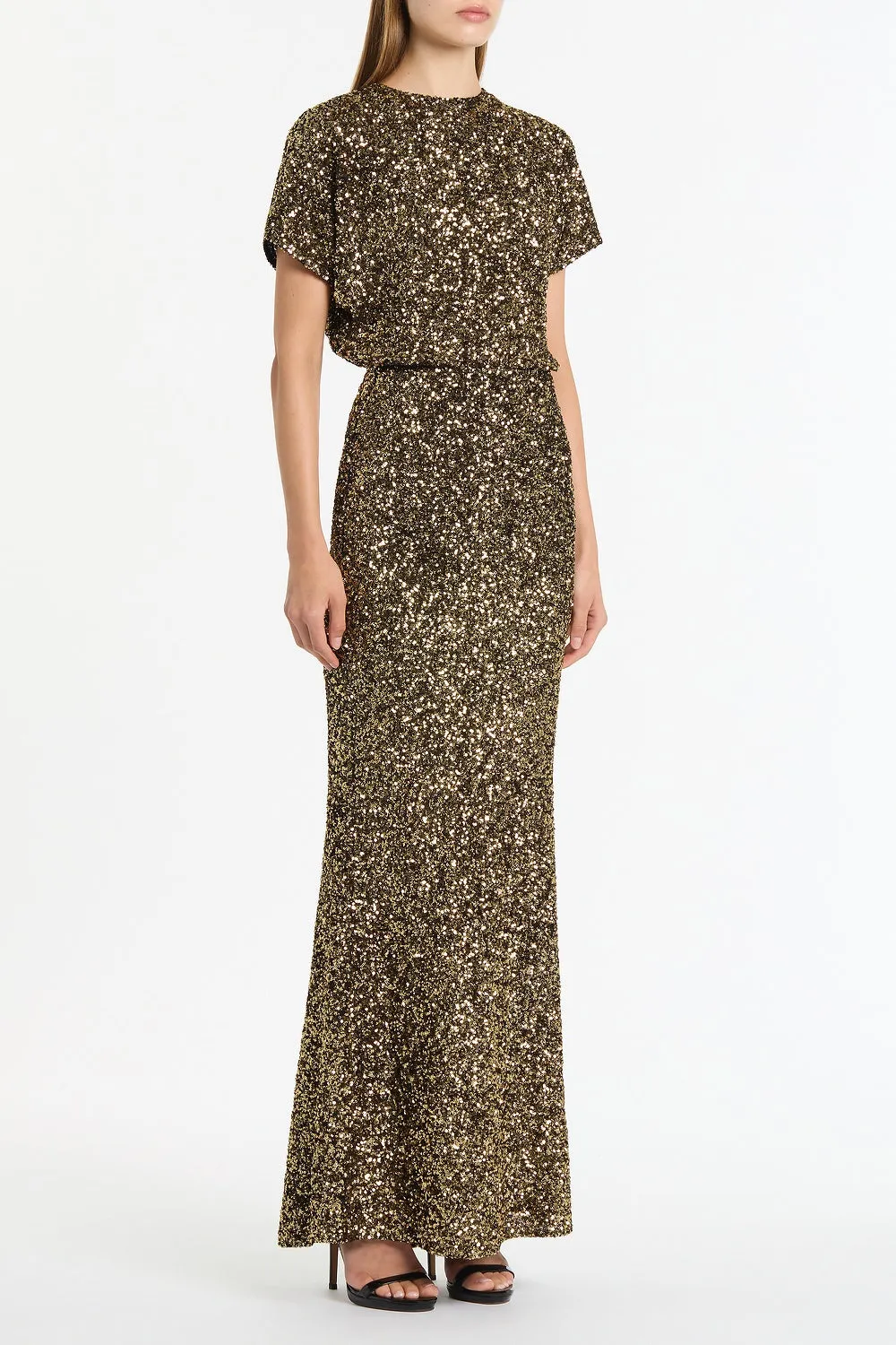 BRONZE CRUSHED SEQUIN DRAPE TOP