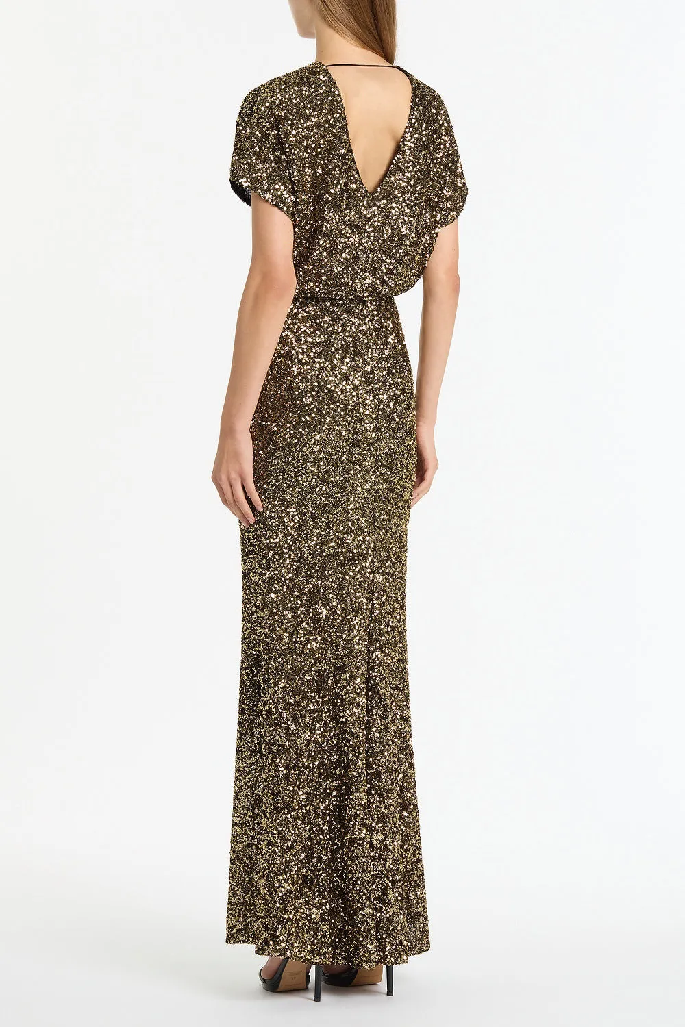 BRONZE CRUSHED SEQUIN DRAPE TOP