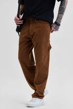 Brown Corduroy Relaxed Fit Cargo Pants
