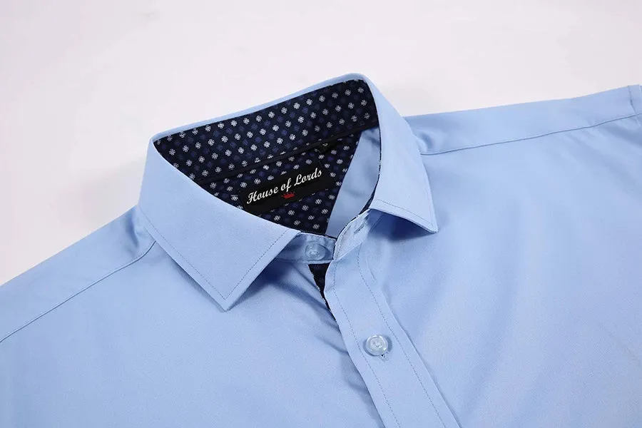 Calvetti Mens Dress Shirts Wrinkle Free Regular Long Sleeve Shirts - LIGHT BLUE