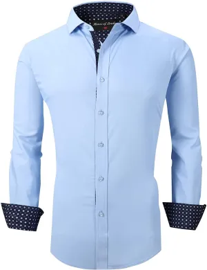 Calvetti Mens Dress Shirts Wrinkle Free Regular Long Sleeve Shirts - LIGHT BLUE