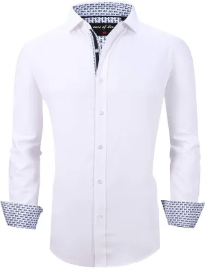 Calvetti Mens Dress Shirts Wrinkle Free Regular Long Sleeve Shirts - WHITE
