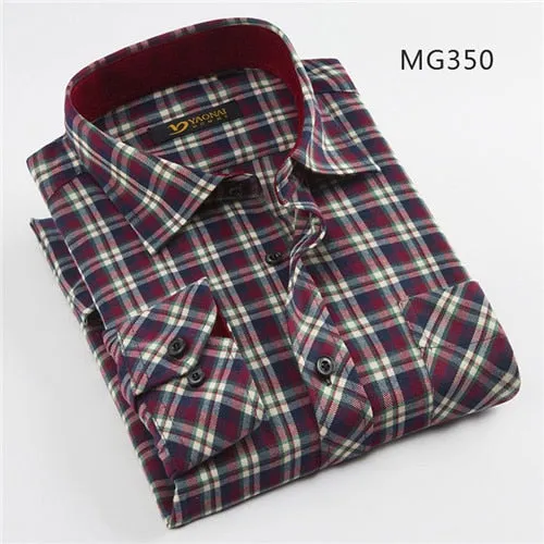 Casual mens plaid shirts turndown collar long sleeve regular fit soft comfortable no fade