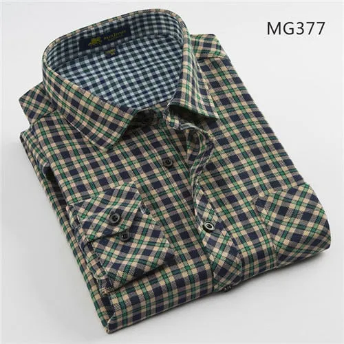 Casual mens plaid shirts turndown collar long sleeve regular fit soft comfortable no fade