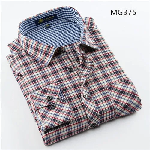 Casual mens plaid shirts turndown collar long sleeve regular fit soft comfortable no fade