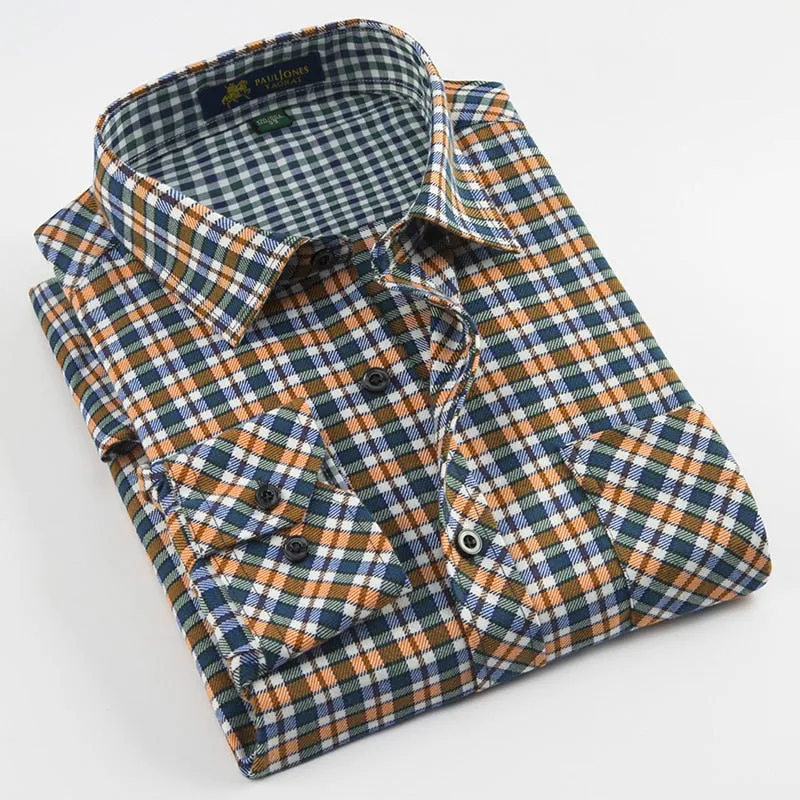 Casual mens plaid shirts turndown collar long sleeve regular fit soft comfortable no fade
