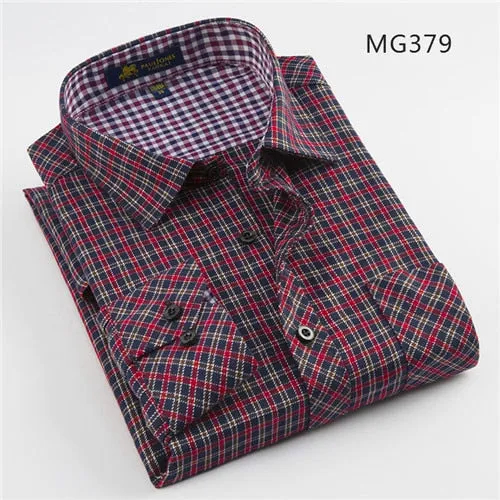 Casual mens plaid shirts turndown collar long sleeve regular fit soft comfortable no fade