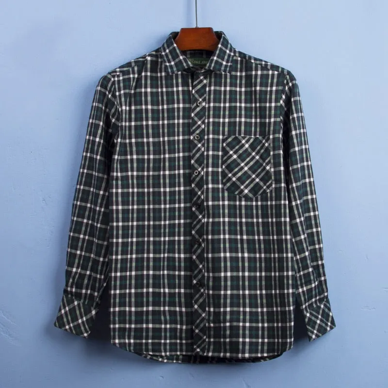 Casual mens plaid shirts turndown collar long sleeve regular fit soft comfortable no fade