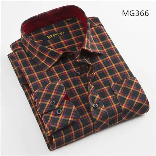 Casual mens plaid shirts turndown collar long sleeve regular fit soft comfortable no fade