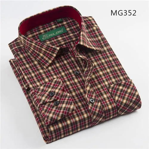 Casual mens plaid shirts turndown collar long sleeve regular fit soft comfortable no fade