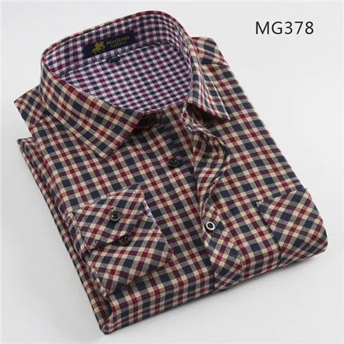 Casual mens plaid shirts turndown collar long sleeve regular fit soft comfortable no fade