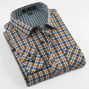 Casual mens plaid shirts turndown collar long sleeve regular fit soft comfortable no fade