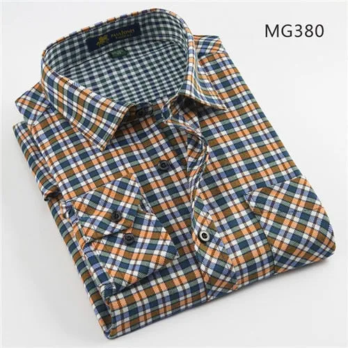 Casual mens plaid shirts turndown collar long sleeve regular fit soft comfortable no fade
