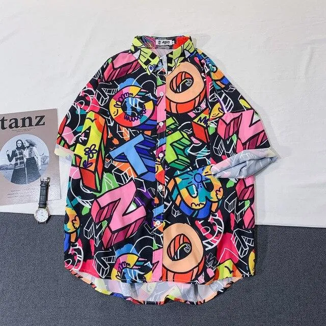 Casual Streetwear Beach Printed Short Sleeve Shirt Men Hawaii