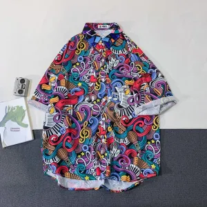 Casual Streetwear Beach Printed Short Sleeve Shirt Men Hawaii