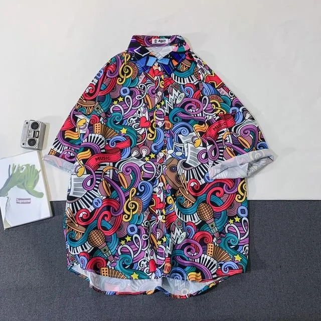 Casual Streetwear Beach Printed Short Sleeve Shirt Men Hawaii