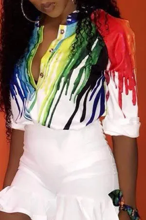 Casual Turndown Collar Printed Shirts