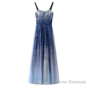 Chic Gorgeous Long A-line Ombre Sequin Floor Party Prom Dresses