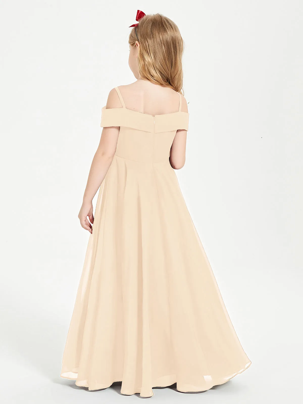 Chic Junior Bridesmaid Dresses Off the Shoulder Peach