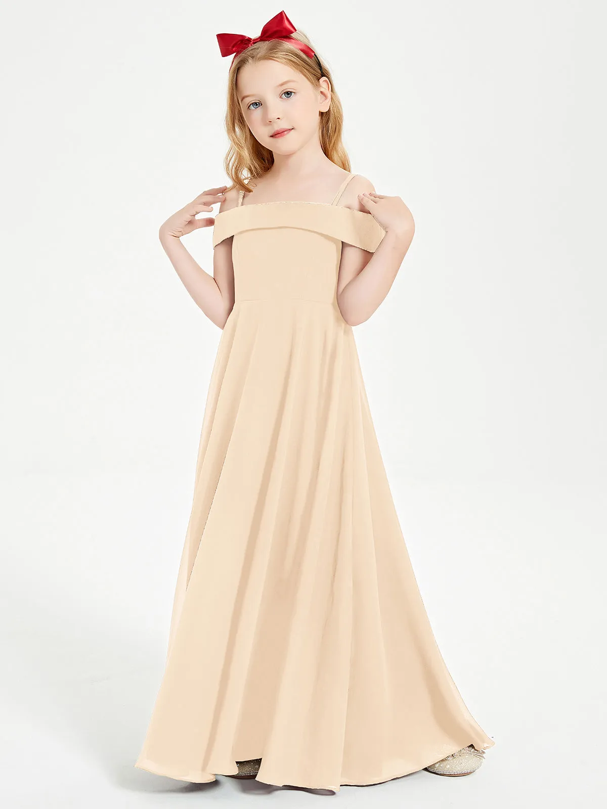Chic Junior Bridesmaid Dresses Off the Shoulder Peach